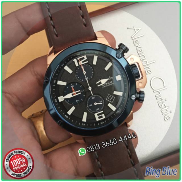 Alexandre Christie AC 6487 Mc Body Rose Gold Tali Kulit Original