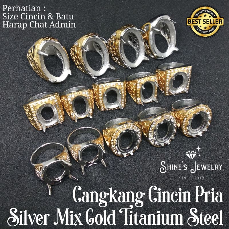 Emban Cangkang Cincin Pria Silver Mix Gold Titanium Steel