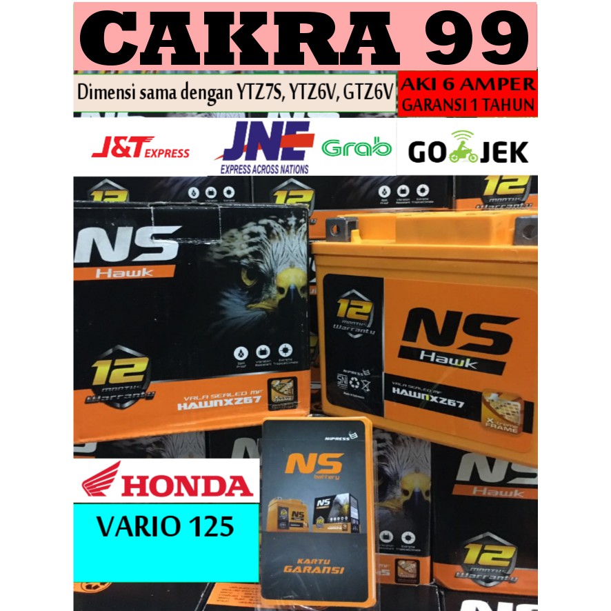 AKI HONDA VARIO 125 NS HAWK GARANSI 12 BULAN NXZ67 or YTZ7S GTZ6V GS