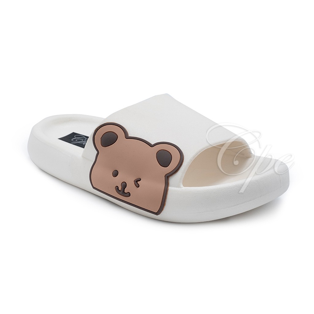 CPE SLPT CUTE BEAR Sandal Slop Slip On Teplek Wanita Sandal Cewek-Big Bear White