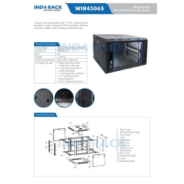 Wallmount Rack Single Door 6U WIR4506S 450mm