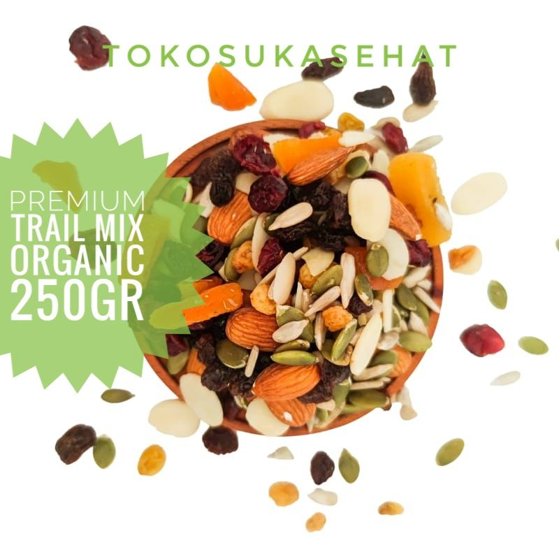 

PREMIUM TRAIL MIX ORGANIC -250gr ( Raw Mix Trail ) Cemilan Snack Topping Granola Toping Muesli Sehat
