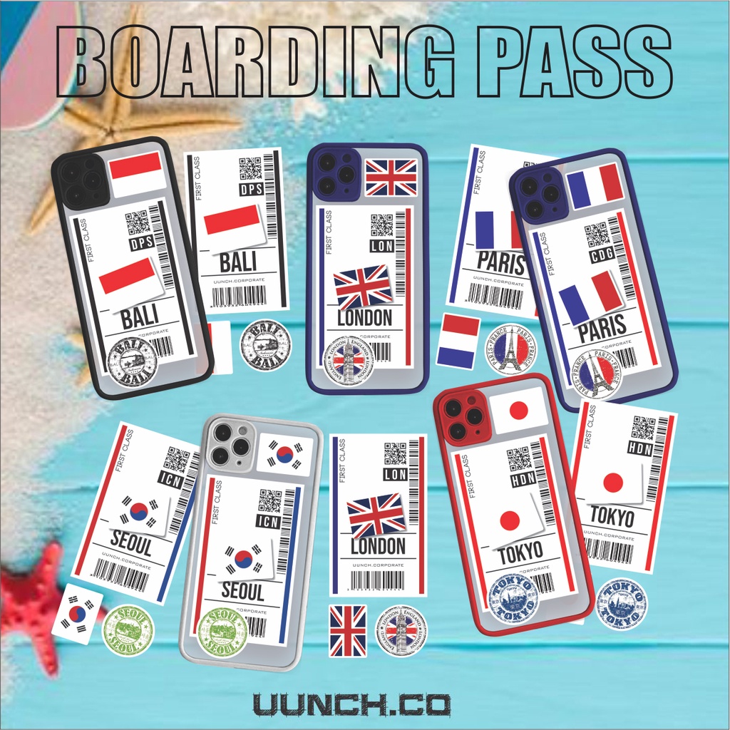 CASE CUSTOM STICKER BOARDING PASS TIKET PESAWAT HANDPHONE LAPTOP TUMBLR BUJO WALLPAPER