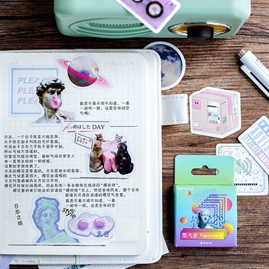 [MIDORI] 46 Pcs VAPORWAVE Deco Sticker Planner DIY Scrapbook Stiker Dekor Jurnal Kotak - B0018