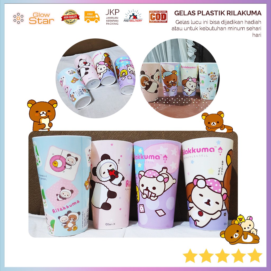 Gelas minum anak plastik lucu imut rilakuma, gelas 500 ml plastic BPA Free, Awet dan tahan lama