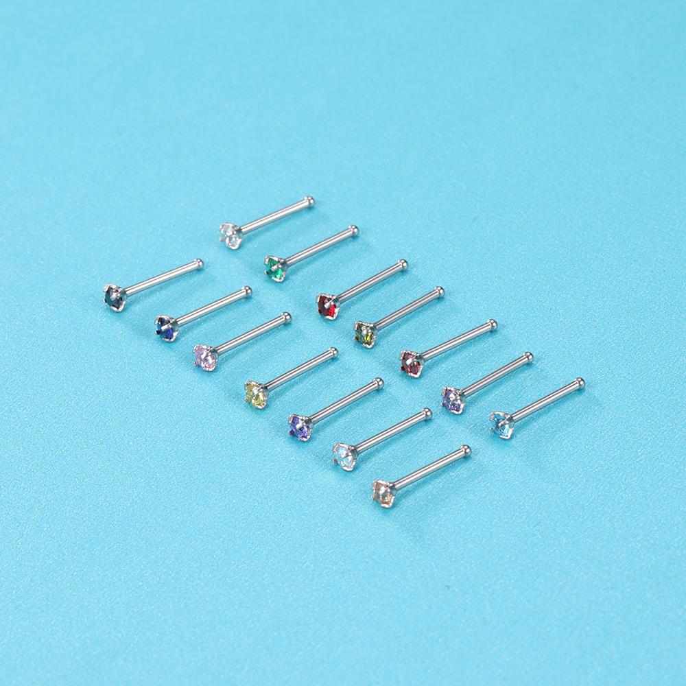 14pcs / Set Anting Tindik Hidung / Telinga Bahan Stainless Steel 20g