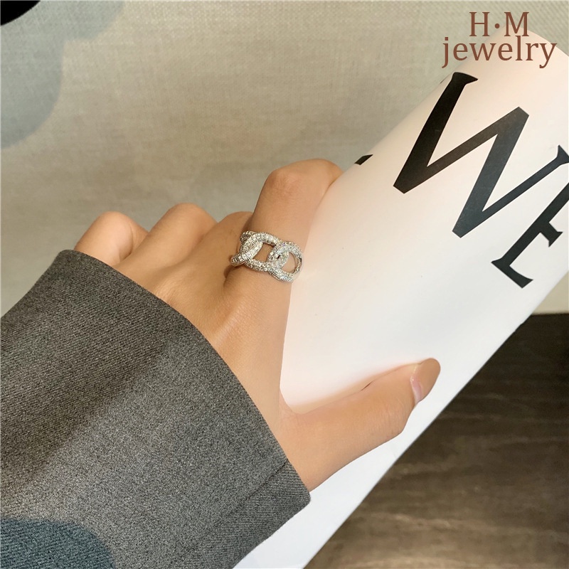 Cincin Model Rantai Twist Terbuka Bahan S925 Silver Aksen Berlian