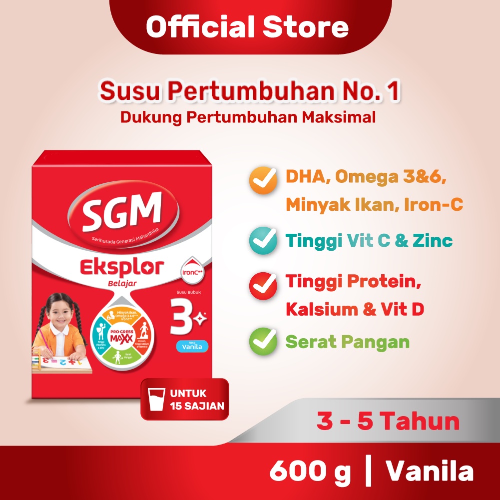 Promo Harga SGM Eksplor 3+ Susu Pertumbuhan Vanila 600 gr - Shopee