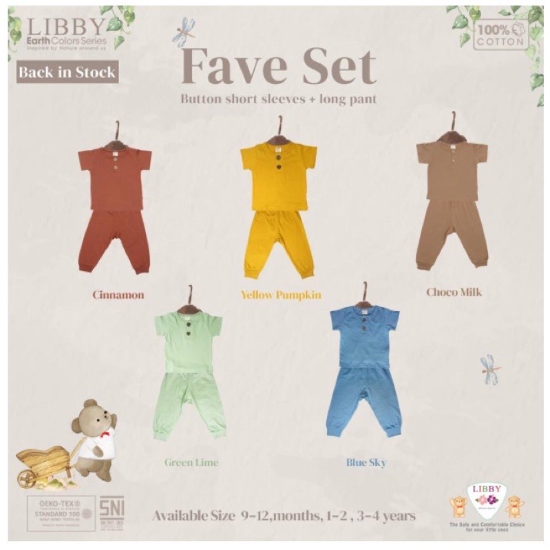 Libby FAVE SET Earth Colors Setelan Baju PENDEK + Celana PANJANG NEW / Setelan Baju Anak UNISEX