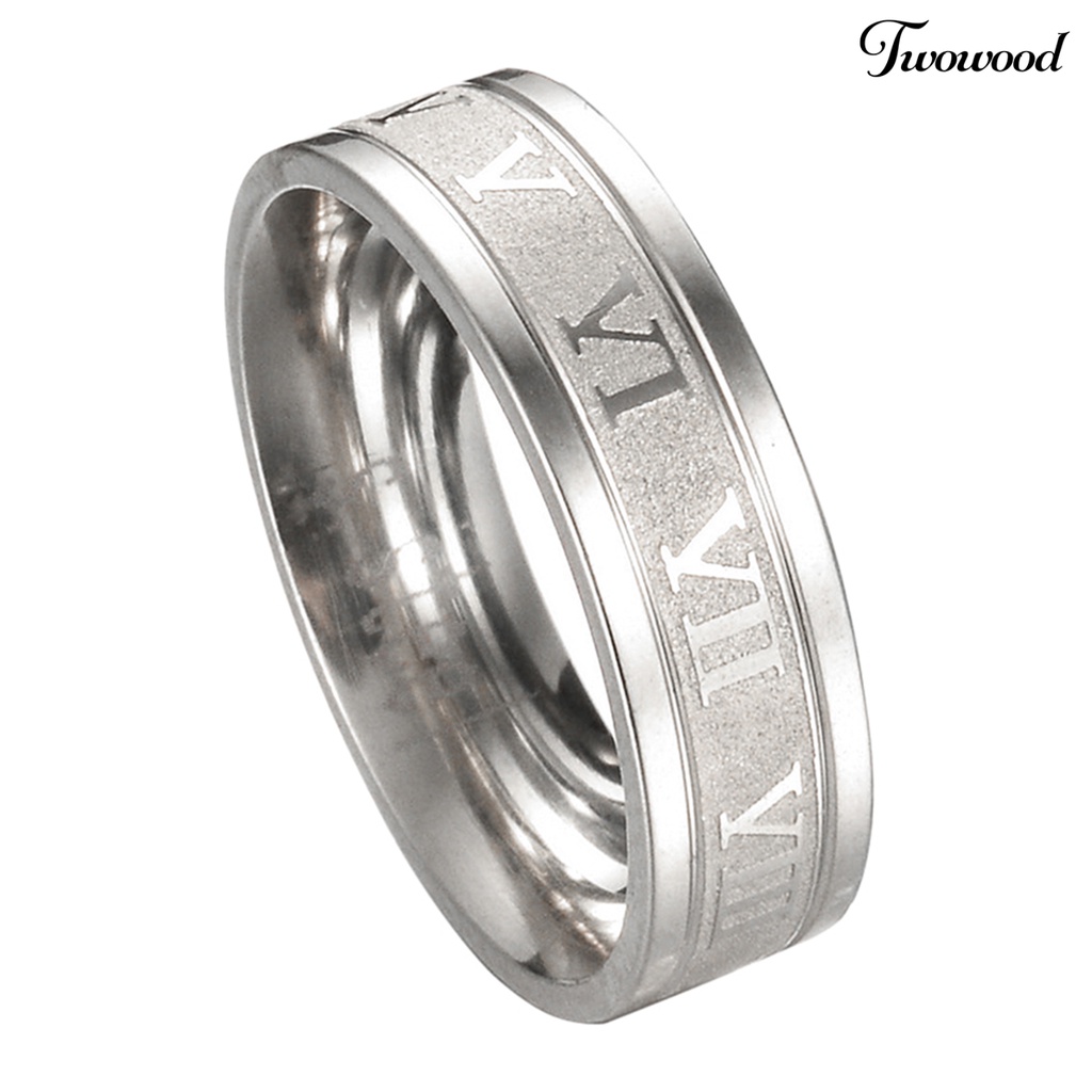 Cincin Bahan Titanium Steel Desain Angka Romawi Gaya Punk Untuk Unisex