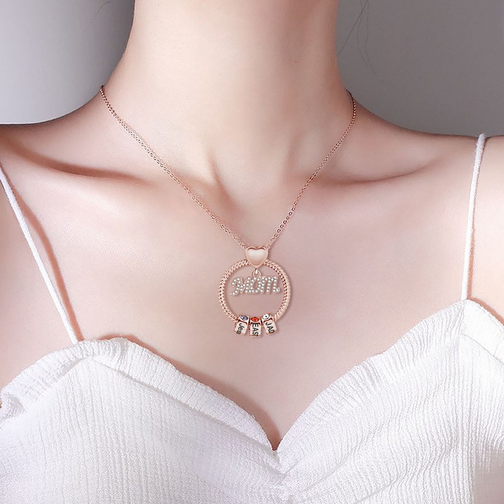 Hu Hu Hu Hu Hu Alat Bantu Pasang Kacamata♡ Kalung Rantai Dengan Liontin Bulat Motif Tulisan Mom Untuk Wanita