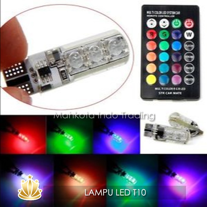 LAMPU LED T10 MOTOR MOBIL RGB 6 MATA JELLY ISI 2PCS + REMOTE E051