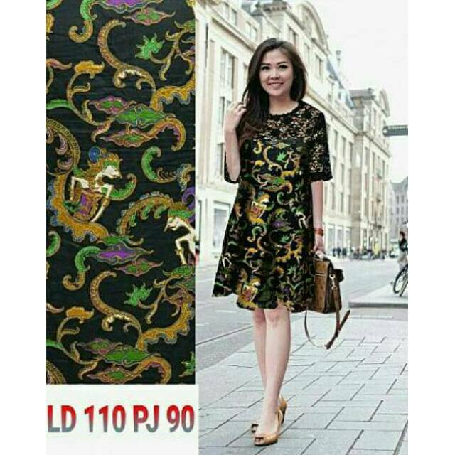 Dress Midi/Mini Batik Combi Brukat/Brokat/Lace Jumbo Cantik Modern