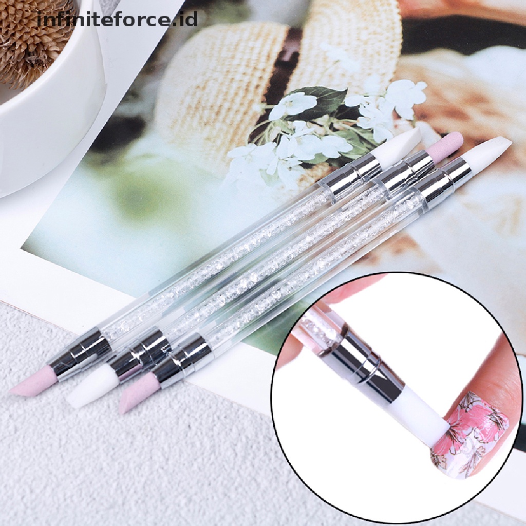 Infiniteforce.id 1Pc pen stick Silikon quartz Kepala Ganda Penghilang Kutikula Untuk nail art