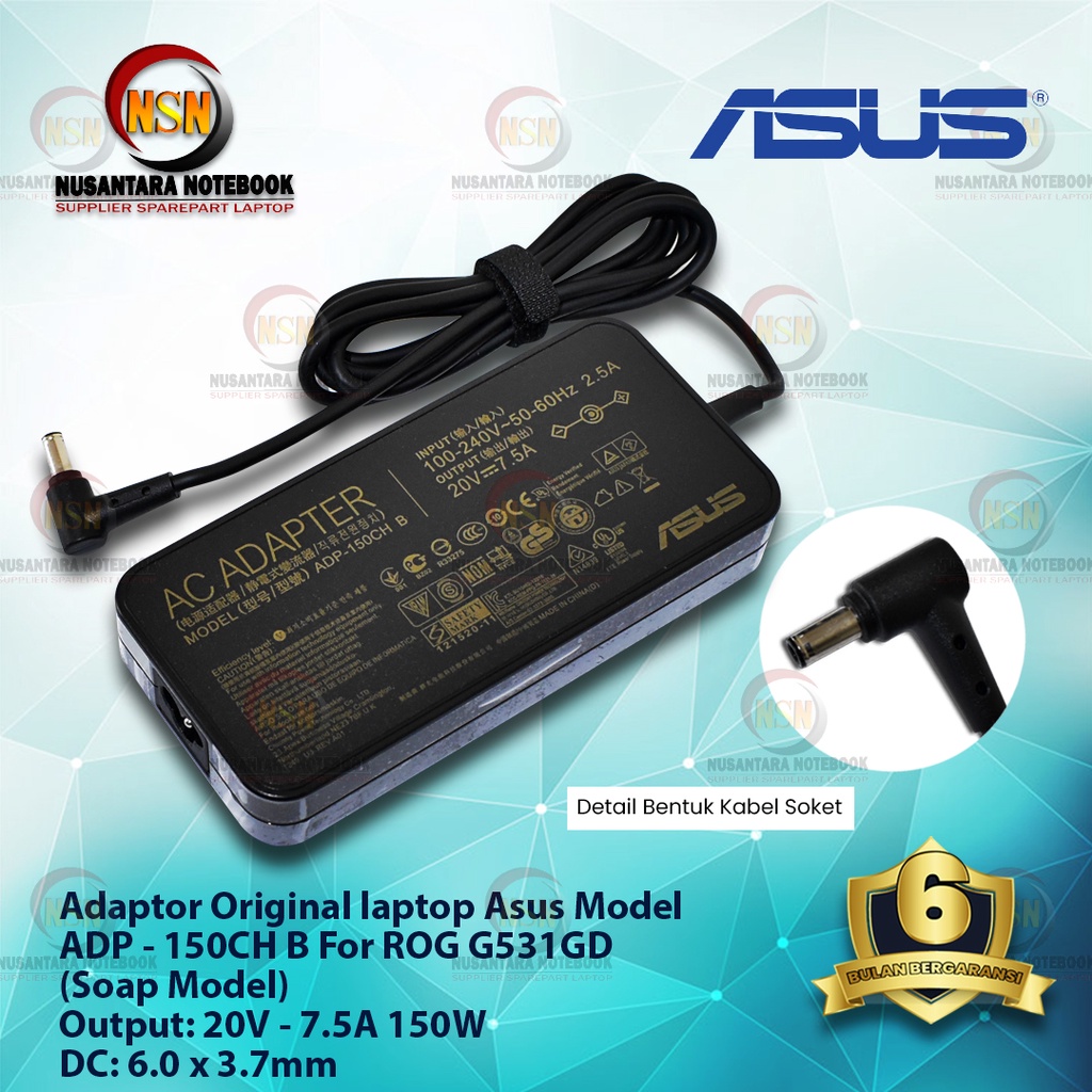 Adaptor Original Laptop ASUS 20V 7.5A DC 6.0 Soap Model For ROG G531GD