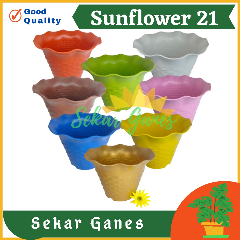 Pot Besar Sun Flower Mdn 21 Motif Bata Pot Bunga Sunflower Warna Warni Bkn Pot Tawon Pirus 21 24