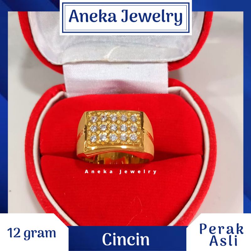 Cincin Cor Kotak Mata2, Perak 925, Lapis Emas Kuning