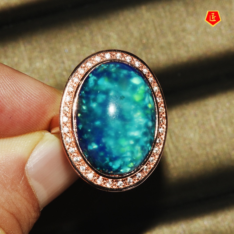 [Ready Stock]Luxury Large Colorful Opal Ring Fashion Luxury