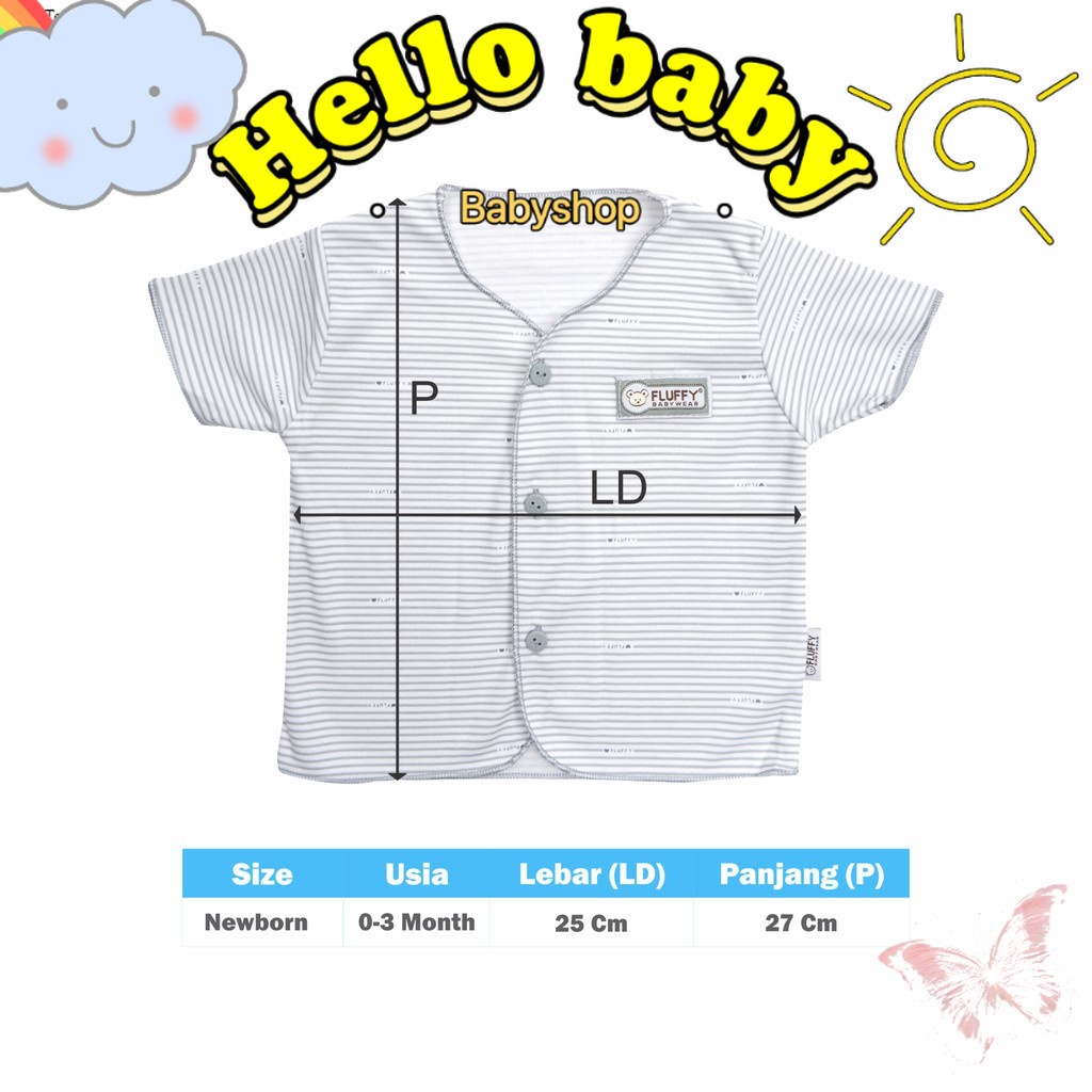 Fluffy Baju Bayi 0 3 bulan Pendek Neci Newborn Abu (Isi 3Pcs) Abu