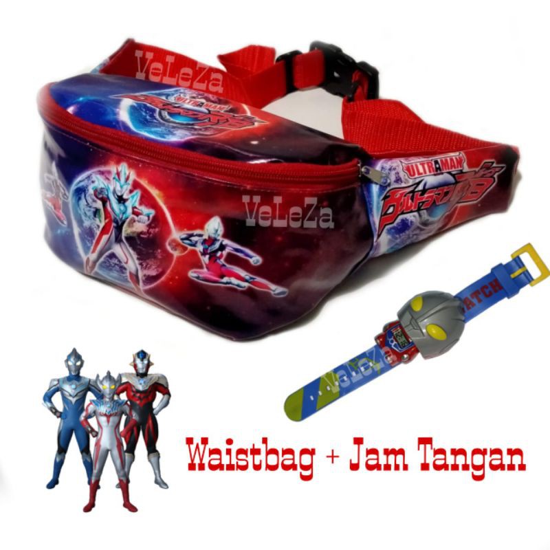 Waistbag Anak Karakter Superhero 2in1 - Waistbag + Jam Tangan - Tas Anak