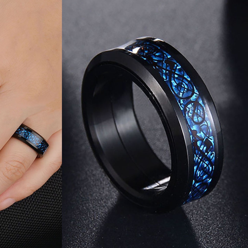 Hu Hu Hu Hu Hu Alat Bantu Pasang Kacamata♡ Cincin Pria Model Lapis Ganda Bahan Stainless Steel Desain Naga Gaya Punk Untuk Hadiah