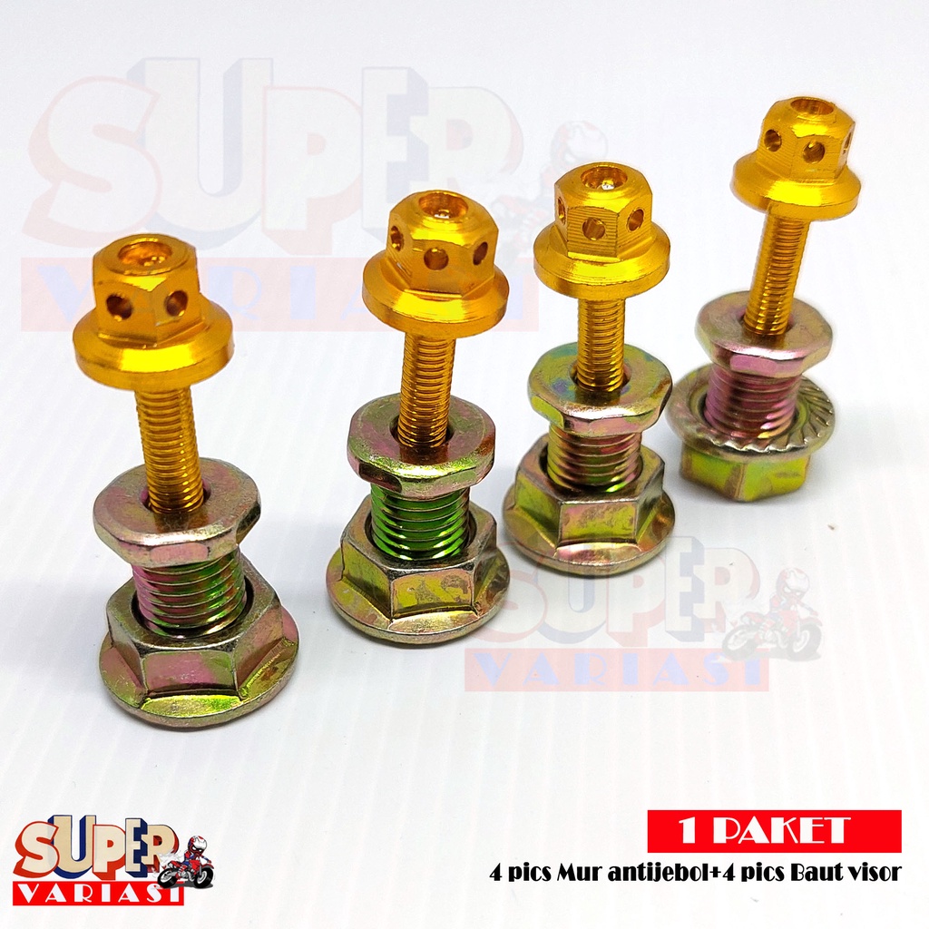 1 PAKET baut anti jebol 4biji + baut probot 4 biji gold buat pasang visor nmax dan lexy dijaminkan kuat