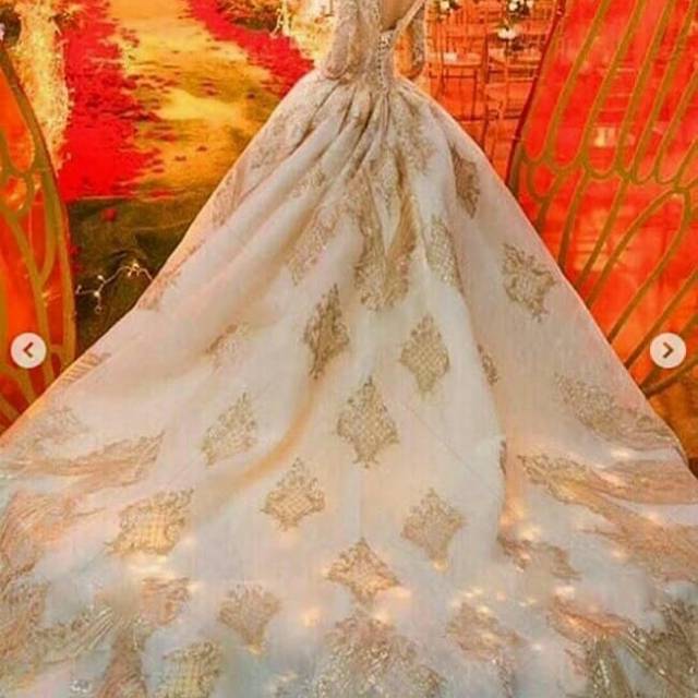 Gaun gold premium  wedding dress  lengan panjang gold  cream ballgown  wedding gown