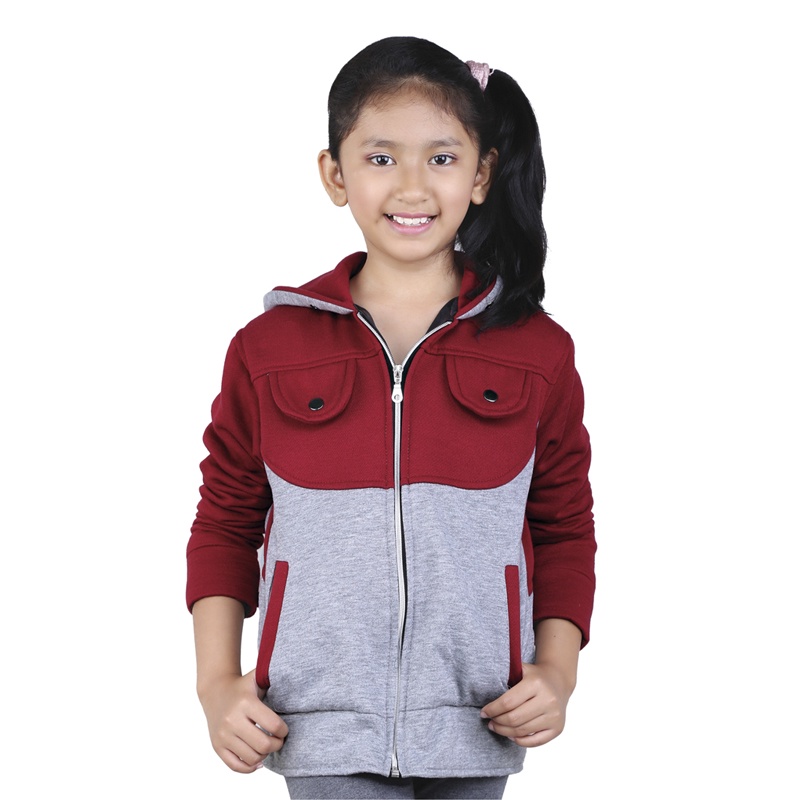 jaket anak perempuan merah abu CJ3-24 jacket sweater anak cewe umur 6 8  10 12 tahun unik lucu cantik