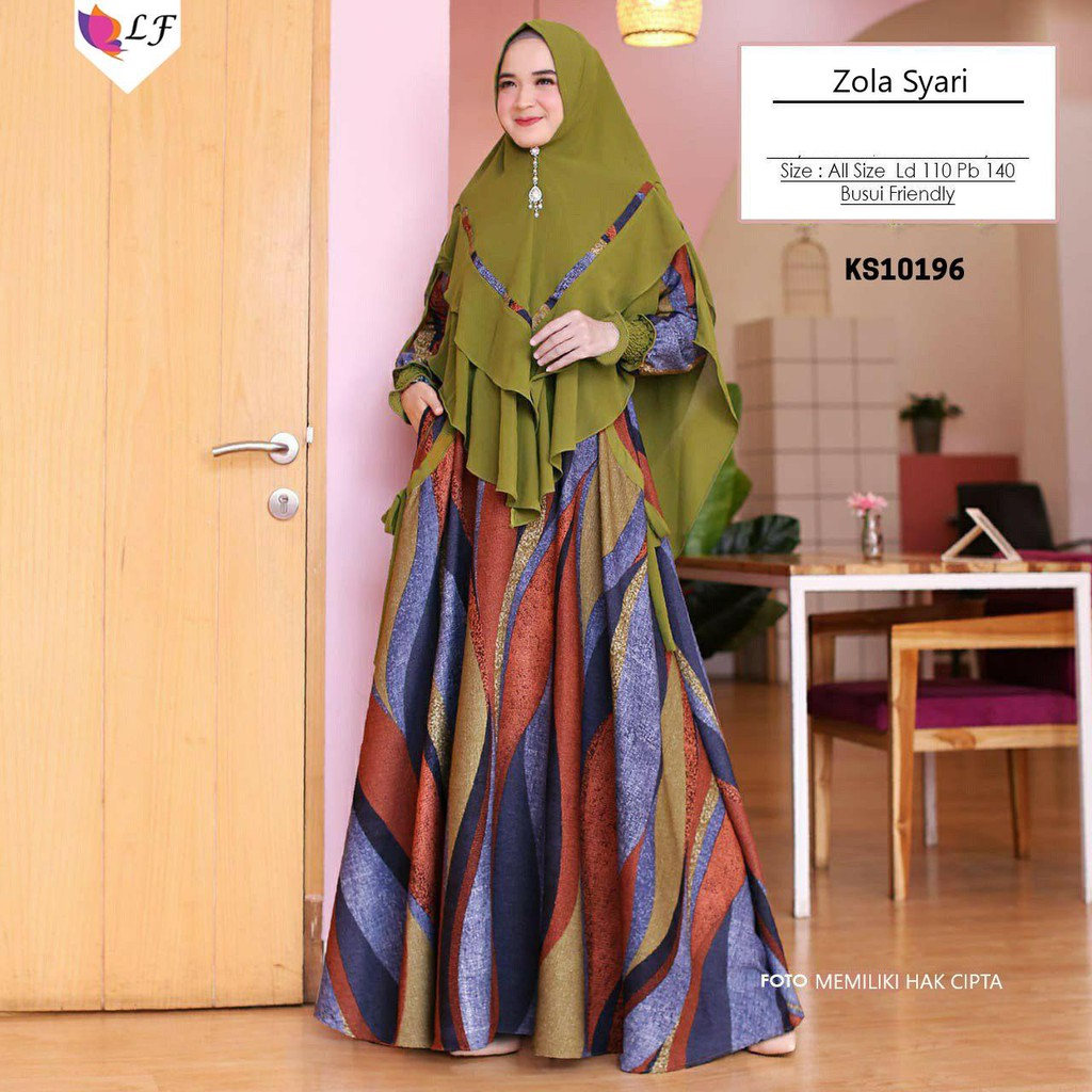 ZOLA SYARI BY LF GAMIS SET HIJAB KHIMAR BAHAN MEGUMI MAXMARA LUX HQ LD 110 PB 140 FIT XL