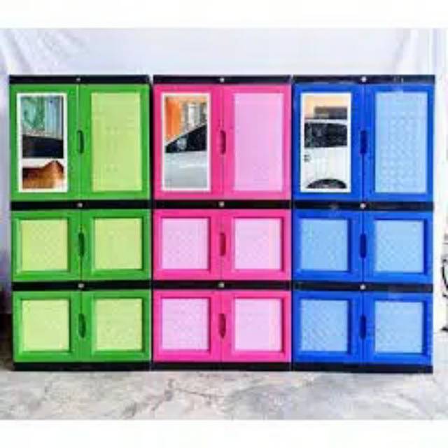 Lemari Pakaian  Plastik Pintu Kaca 4 susun 3 pintu Jumbo Anti Rayap