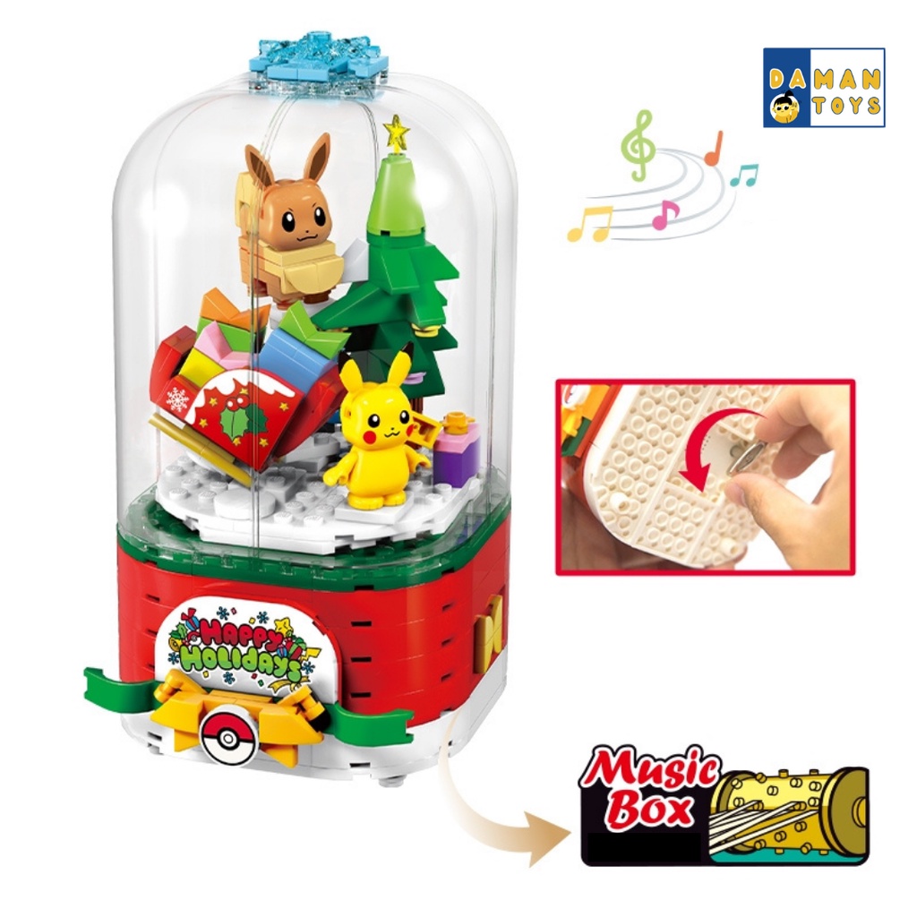 Mainan Kado Natal Anak Musik Box Pokemon Pikachu Christmas Edition Musical Keeppley Bricks Glass Ball