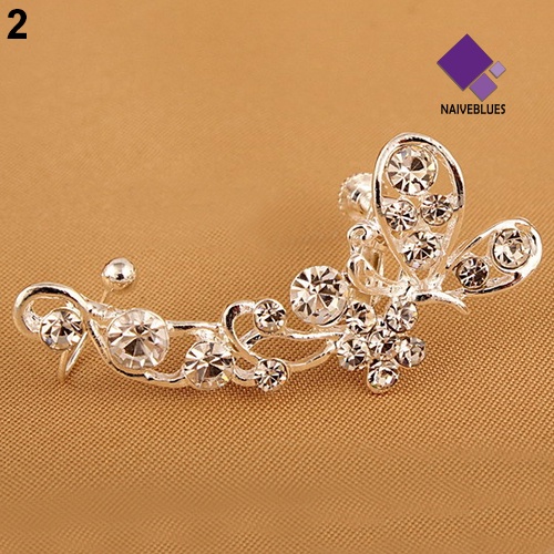 Anting Stud Desain Bunga Butterfly Aksen Kristal Tiruan Gaya Retro Untuk Telinga Kanan