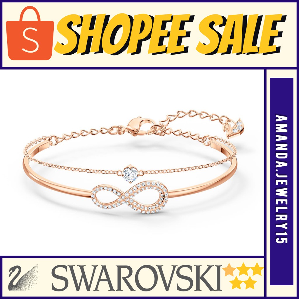Gelang Swarovski Infinity bangle, White, Rose gold-tone plated