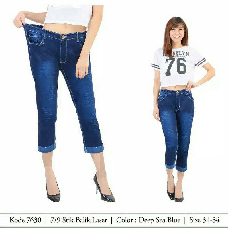 Aener celana 7/9 jeans wanita stik balik