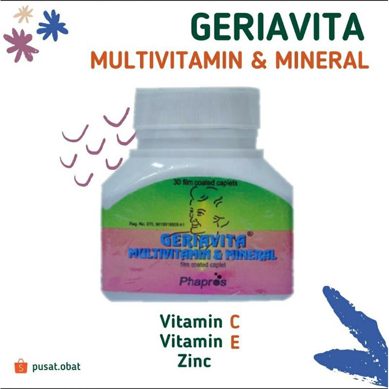 GERIAVITA Multivitamin & Mineral + Antioksidan (Vitamin C, E, dan ZINC)