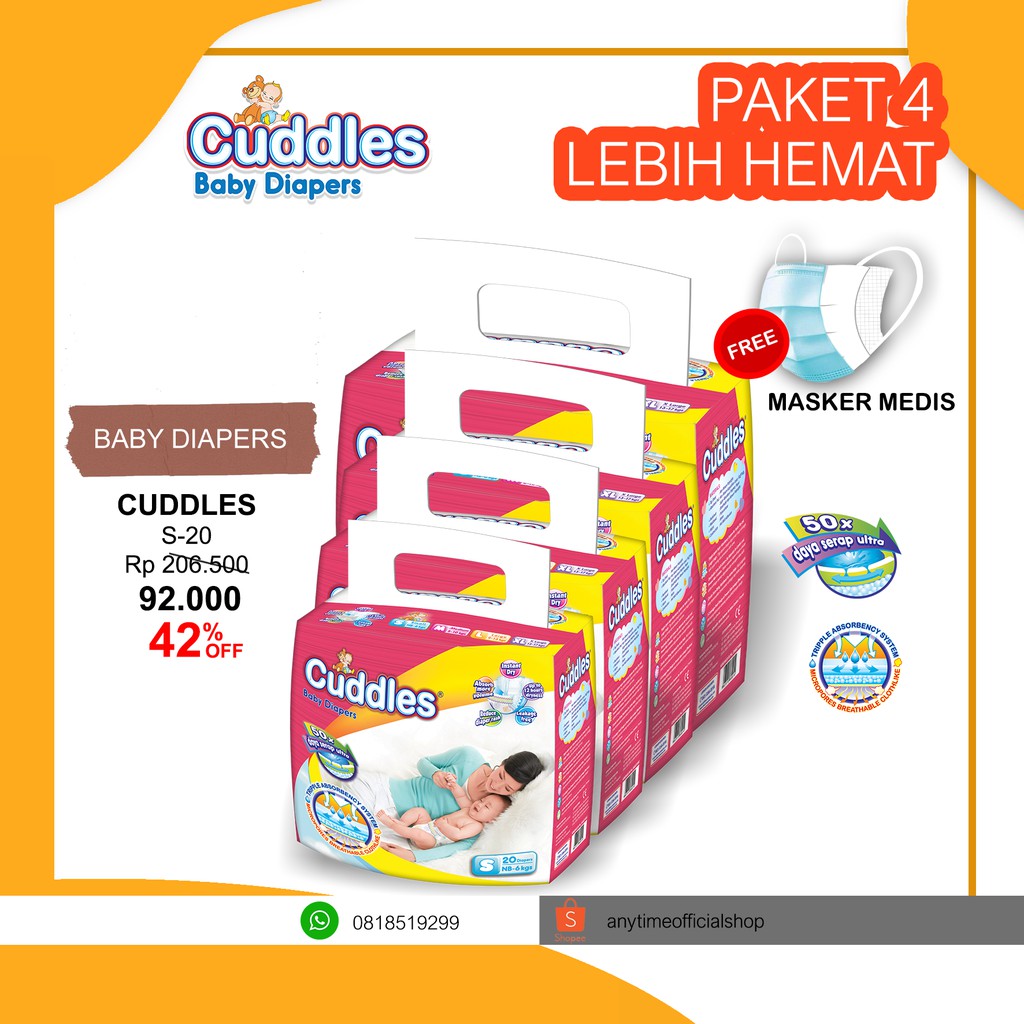 

Cuddles Popok Bayi / Baby Diapers Pekekat S20 PAKET 4