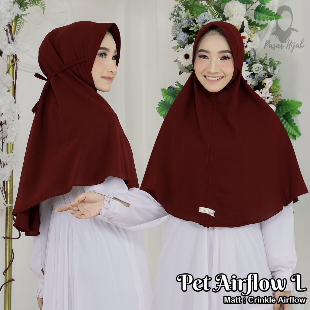 Kerudung Bergo Maryam Tali Pet Airflow Size L Hijab Instan Tali Crinkle Airflow Premium Anti Kusut Pasar Hija'b