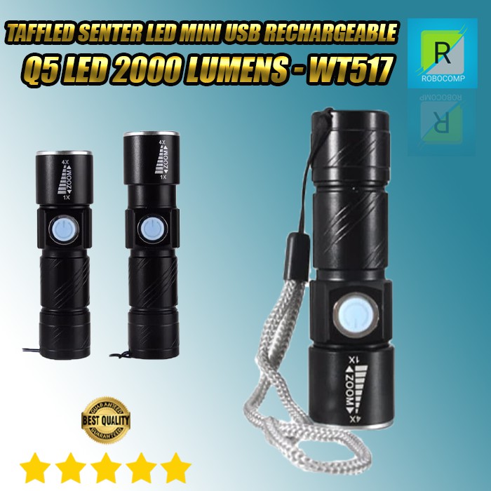 Senter LED Mini USB Rechargeable Q5 LED 2000 Lumens