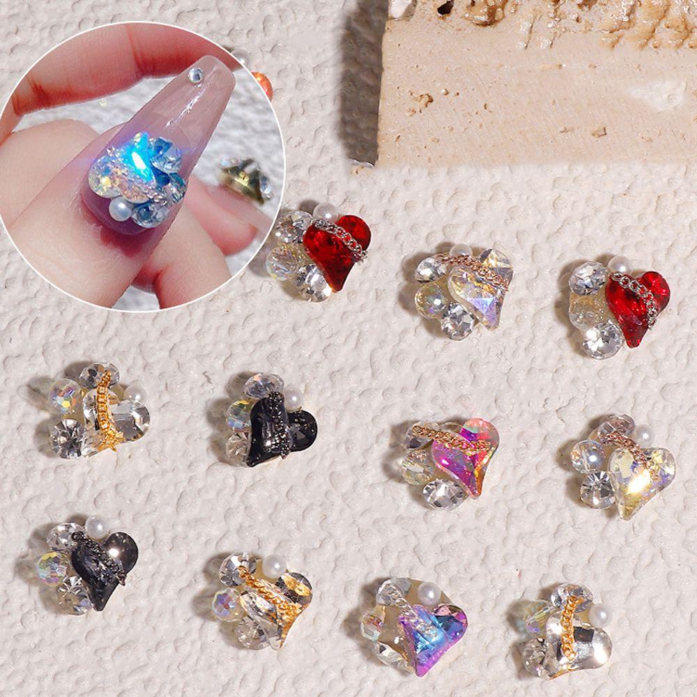 AUGUSTINA Agustina Jantung Kuku Pesona Cinta Hati Shiny Membuat Perhiasan Susun Ornamen Kerajinan DIY Kristal 3D Berlian Imitasi
