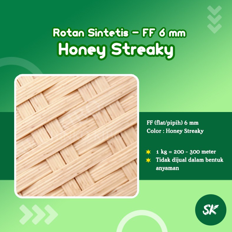 Bahan Rotan Sintetis kiloan kualitas ekspor  Flat Flat 6 mm color Honey Streaky