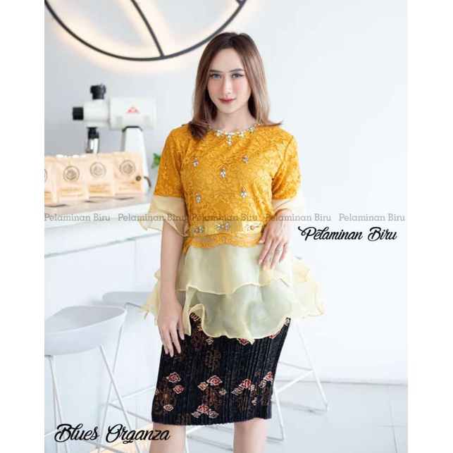 BLOUSE ORGANZA NATALIA | BAHAN BRUKAT MIX ORGANZA | By Pelaminan Biru