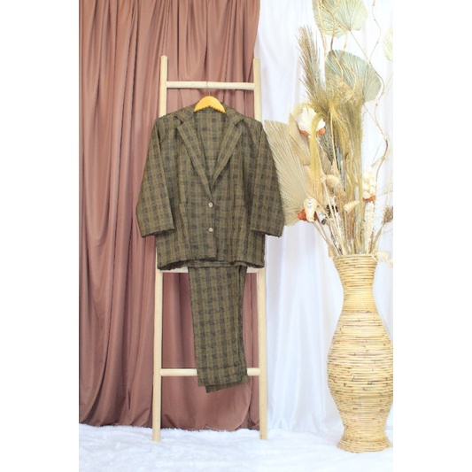 MIZU SET - Baju blazer setelan jas lucu dewasa semi woll perempuan cewe wanita ABG murah-Caramel