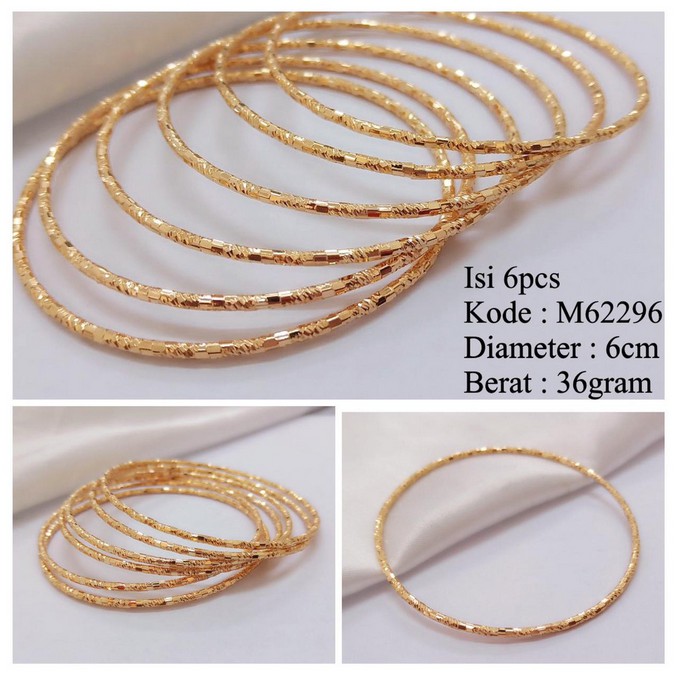 M62296 Gelang Keroncong Isi 6pcs Ukir Full Lapis Emas