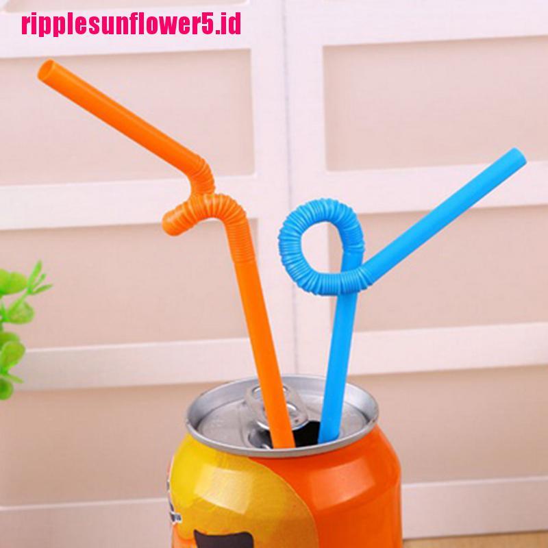 100pcs Sedotan Plastik flexible Sekali Pakai Warna Warni Untuk Pesta