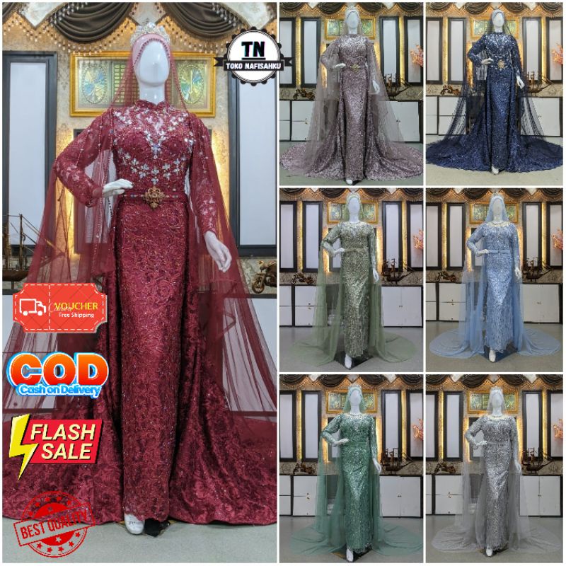 GAUN PENGANTIN SLIM FULL PAYET | GAUN PENGANTIN MUSLIM | BAJU PENGANTIN AKAD PAYET | GOWN PENGANTIN