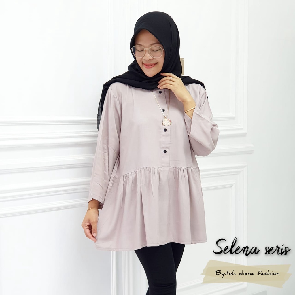 Atasan Wanita Jumbo / Blouse Wanita Jumbo / Baju Atasan Wanita Jumbo Model Selena Rayon Polos Ld 124-Abu