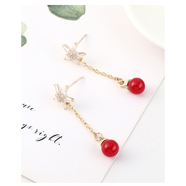 LRC Anting Tusuk Fashion Golden Little Stars Plated Real Gold Ball S925 Silver Pin Earrings Y63065