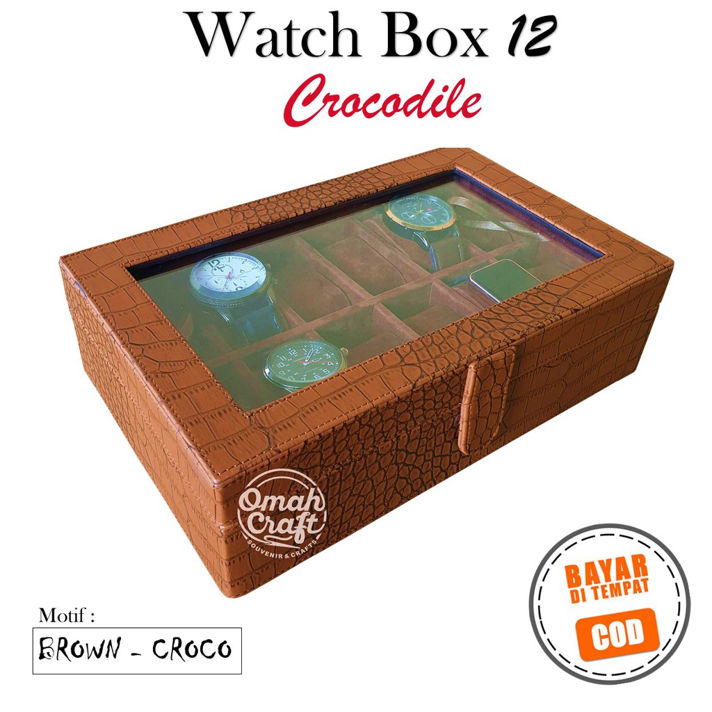 CROCO COKELAT - Kotak Jam Tangan isi 12 / Box Tempat Jam Arloji / Watch Box Organizer