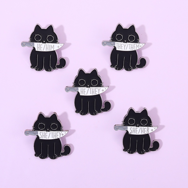 Bros Pin Desain Kucing Dagger Hitam 5 Gaya Untuk Aksesoris Pakaian