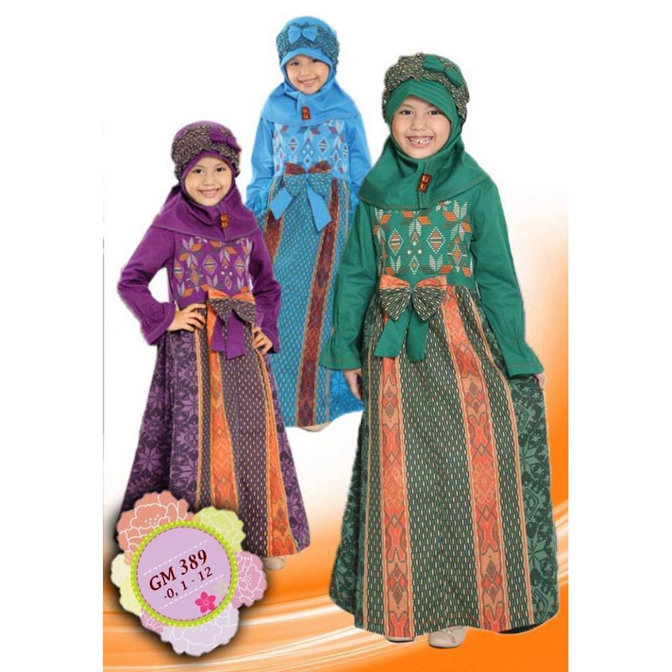 Gamis Anak Busana Muslim KeKe Tenun Baron GM 389 Biru/Hijau/Ungu | Keke Busana | Baju Muslim Anak Ke